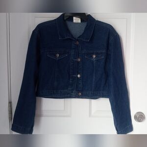Dark Blue Denim Jacket - Women's Cropped Trucker